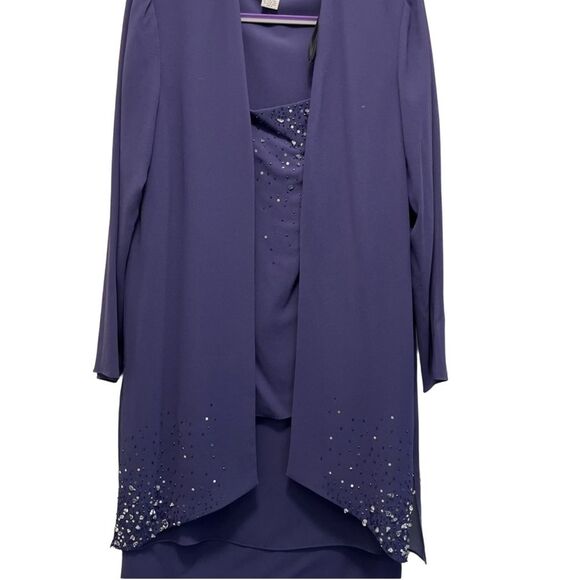 After Dark 3 Pc. Long Gown Set Purple with Beading Size 12 NWT - Picture 2 of 14